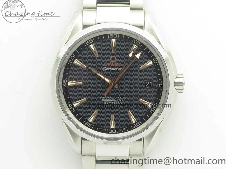 0224 FlexibleFit Aqua Terra 150M SS VSF 1:1 Best Edition Black Wave Textured Dial RG Hand on SS Bracelet A8500 Super Clone 8032